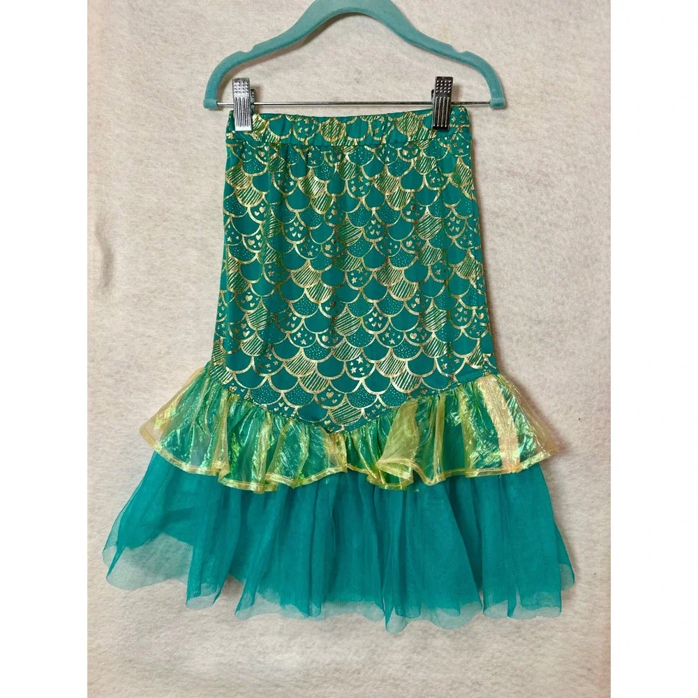 Cat & Jack Girls Teal Mermaid Swimsuit and Skirt Cover Up Set 4T Gold Foil Scale